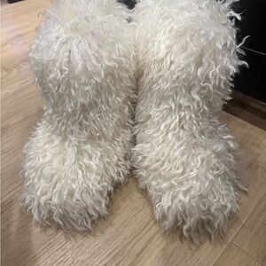 Fluffy White Faux Fur Boots